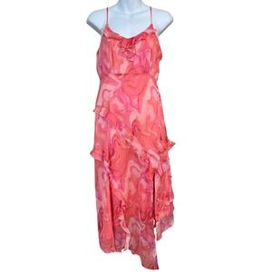 Sugarlips Pink Floral Gauzy Ruffle Tier Maxi‎ Dress Size Small